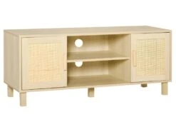 Meuble Tv Porte Cannage PARLA Aspect Bois Clair