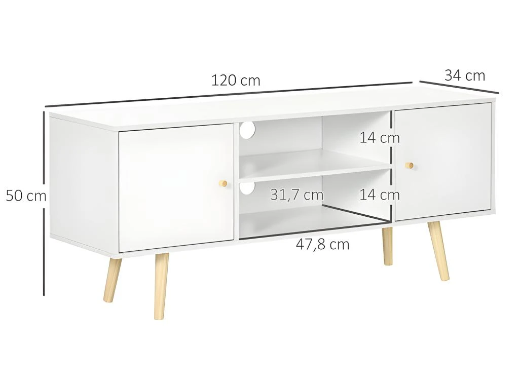 Meuble Tv CORFOU Blanc Et Bois – Image 3
