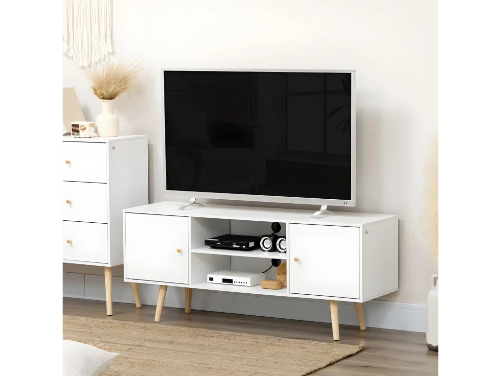 Meuble Tv CORFOU Blanc Et Bois – Image 4