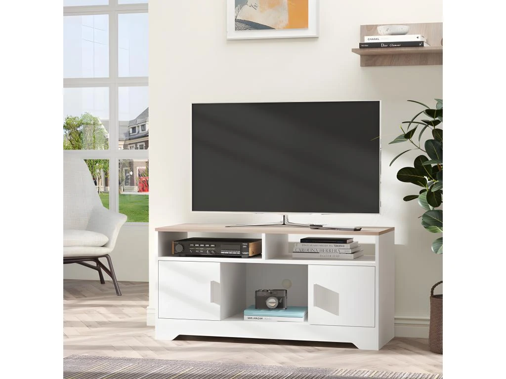 Meuble Tv SEGOVIE Blanc Et Bois – Image 2
