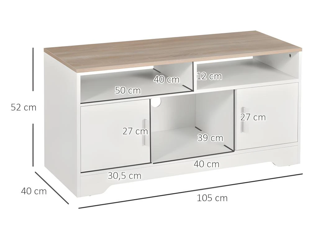 Meuble Tv SEGOVIE Blanc Et Bois – Image 3