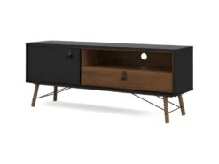 Table Rye TV 1 Porte, 1 Tiroir, Noir Mat, Finition Noyer.