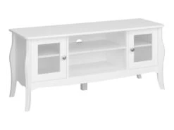 Baroque Meuble TV, 2 Portes, + Compartiment Ouvert, Blanc Laqué.