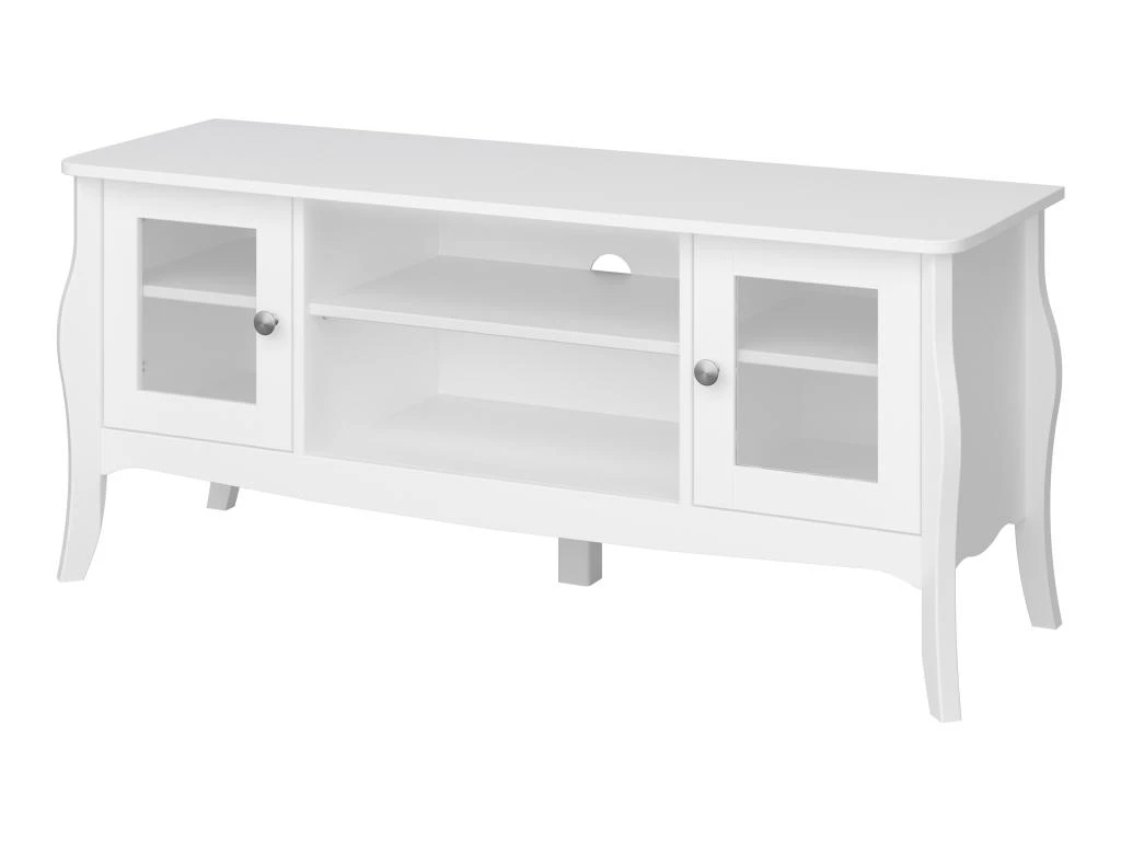 Baroque Meuble TV, 2 Portes, + Compartiment Ouvert, Blanc Laqué. – Image 3