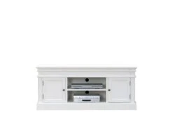 Amaretta Meuble TV Largeur 137 Cm, Hauteur 60 Cm, Vieux Blanc, Vintage Patiné.