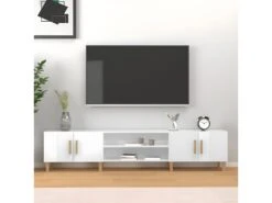 Meuble TV Blanc Brillant 180x31,5x40 Cm Bois D'ingénierie