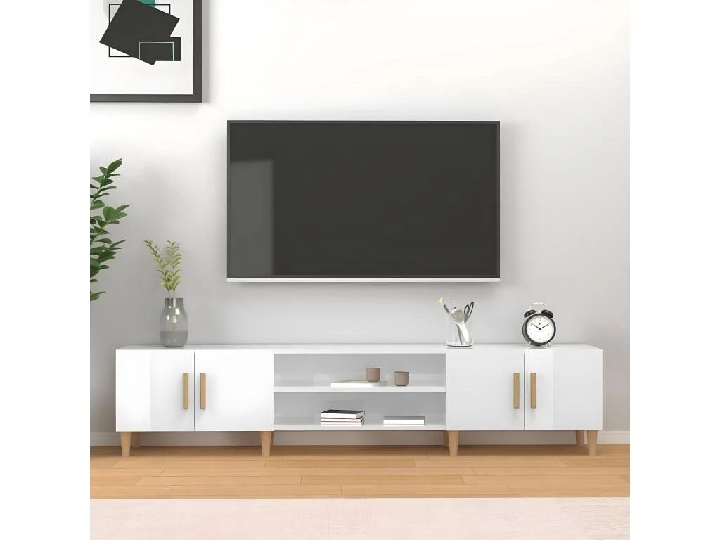 Meuble TV Blanc Brillant 180x31,5x40 Cm Bois D'ingénierie