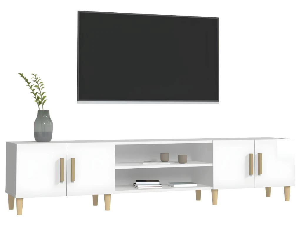 Meuble TV Blanc Brillant 180x31,5x40 Cm Bois D'ingénierie – Image 4