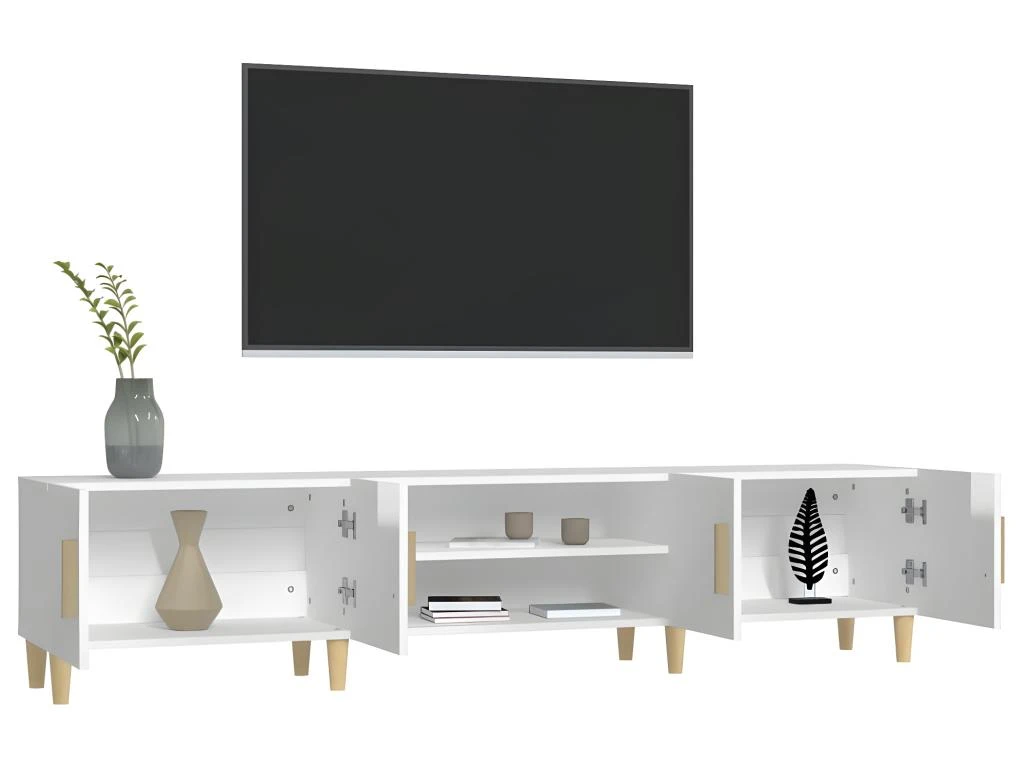 Meuble TV Blanc Brillant 180x31,5x40 Cm Bois D'ingénierie – Image 5