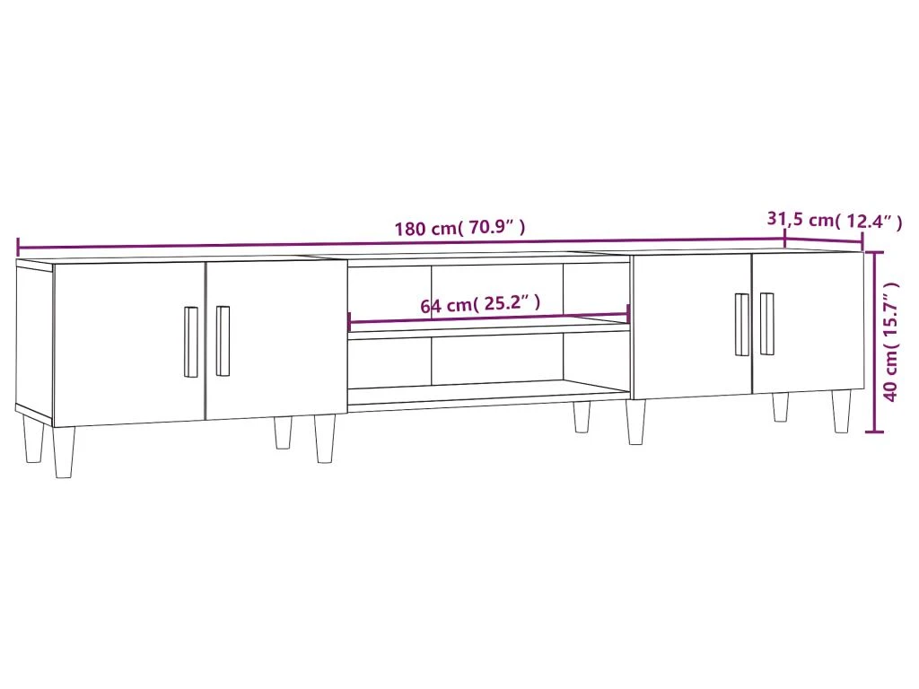 Meuble TV Blanc Brillant 180x31,5x40 Cm Bois D'ingénierie – Image 10