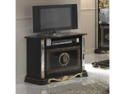 Meuble TV 2 Portes 1 Niche Noir/Or - ADELE - L 106 X L 48 X H 78 Cm