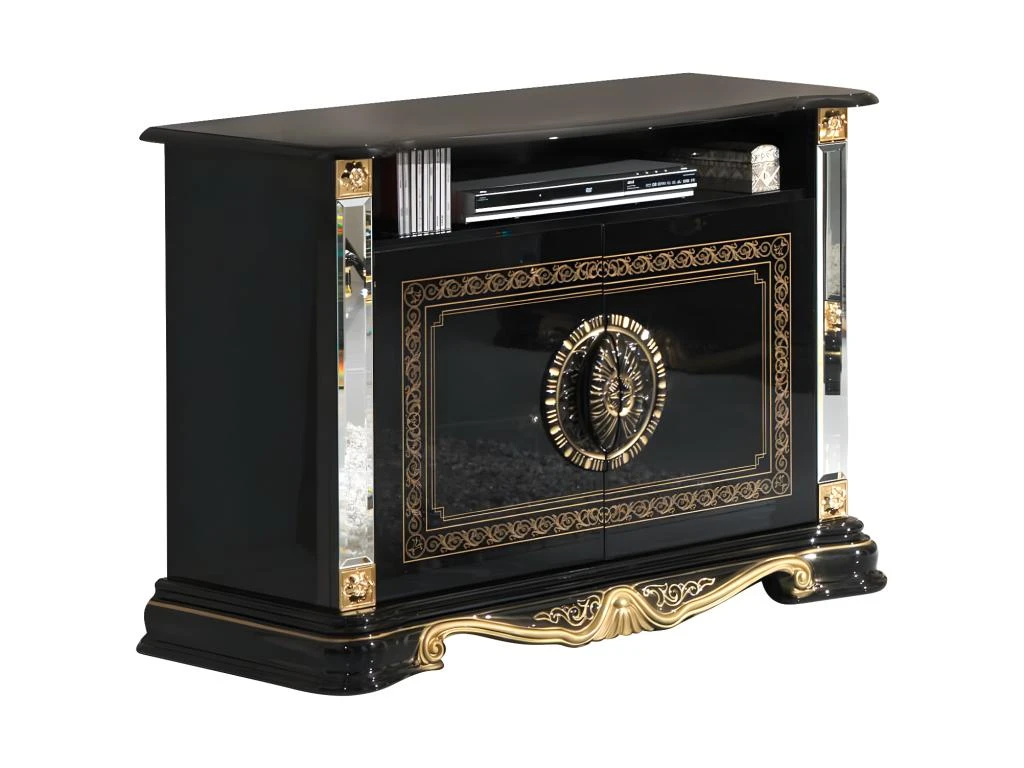 Meuble TV 2 Portes 1 Niche Noir/Or - ADELE - L 106 X L 48 X H 78 Cm – Image 2