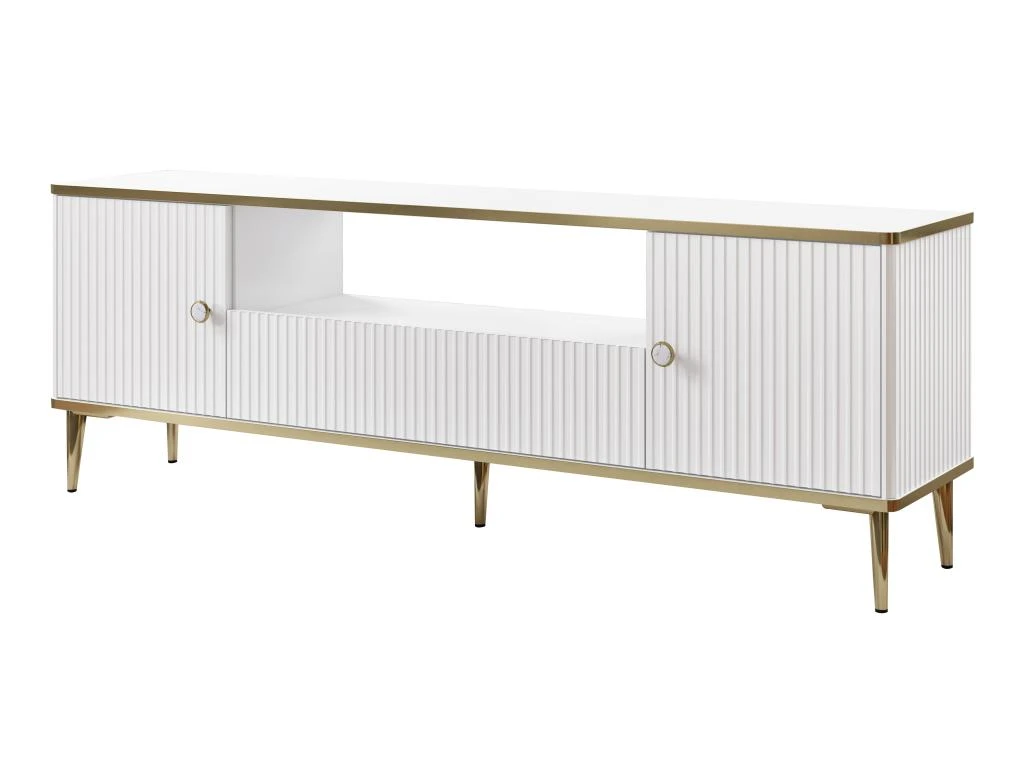 Meuble TV Avec 2 Portes, 1 Tiroir Et 1 Niche En MDF Et Acier - Blanc Et Doré - SINEAD De Pascal MORABITO – Image 3