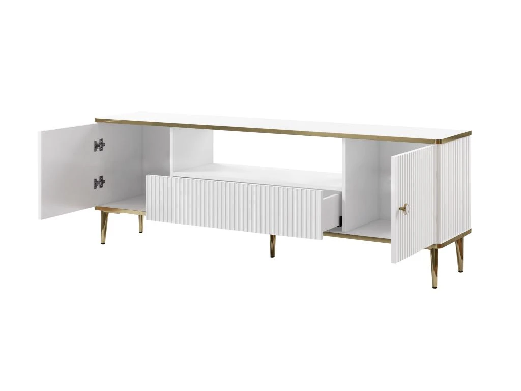 Meuble TV Avec 2 Portes, 1 Tiroir Et 1 Niche En MDF Et Acier - Blanc Et Doré - SINEAD De Pascal MORABITO – Image 4