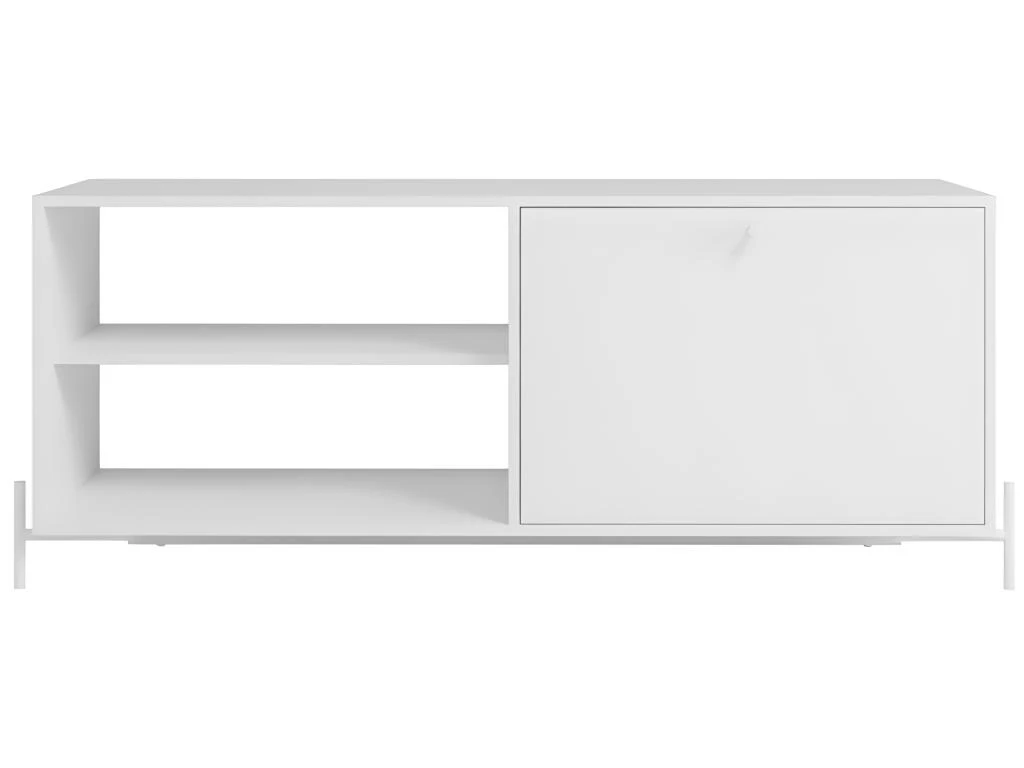 Meuble TV Bar 60 Pouces Blanc 1 Porte 4 Niches Pieds Métal Ronds – Image 5