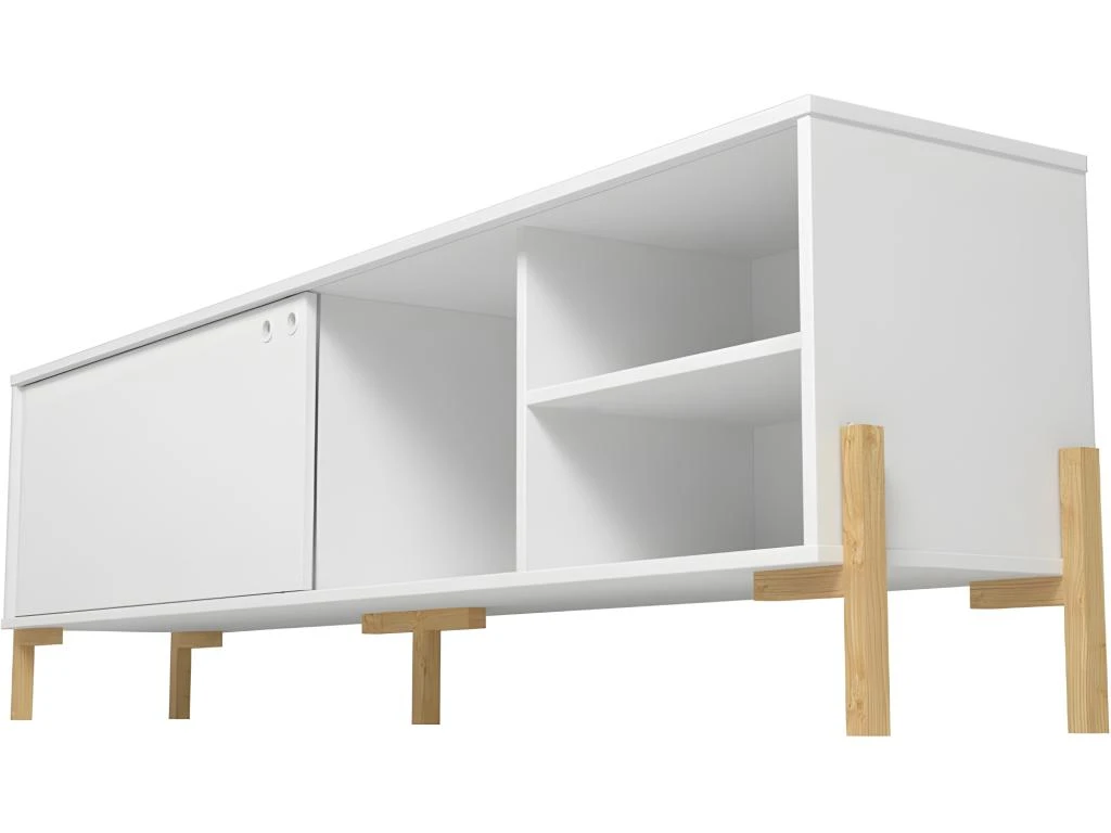 Meuble TV 80 Pouces Blanc 1 Porte Coulissante 4 Niches – Image 3
