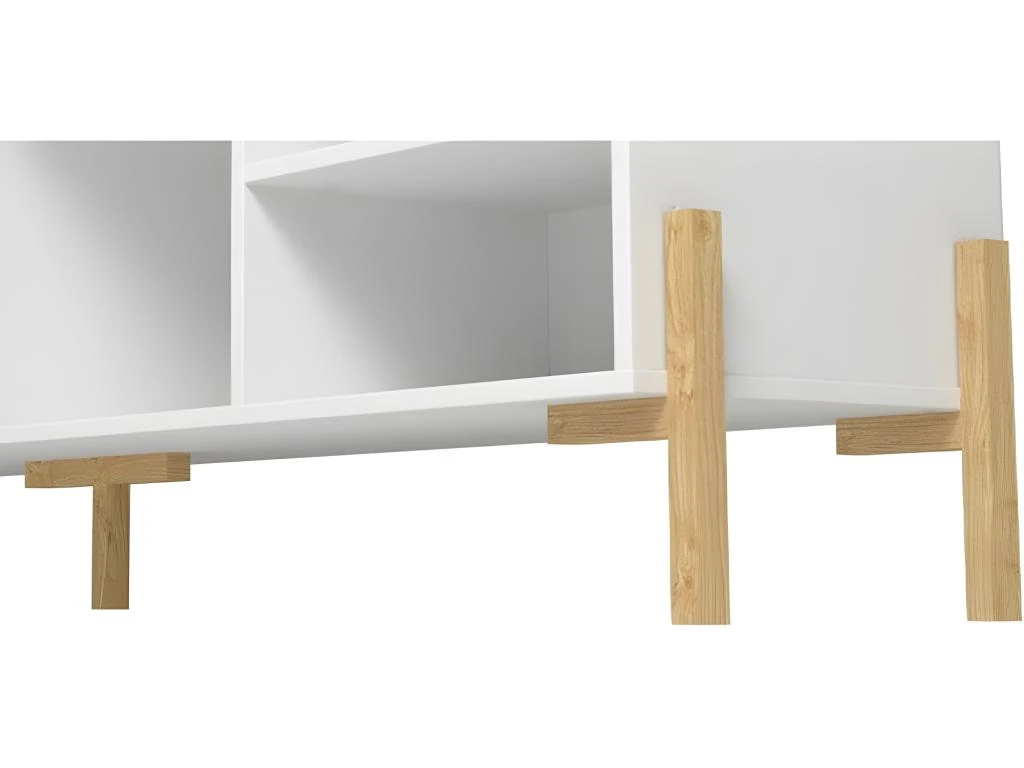 Meuble TV 80 Pouces Blanc 1 Porte Coulissante 4 Niches – Image 4