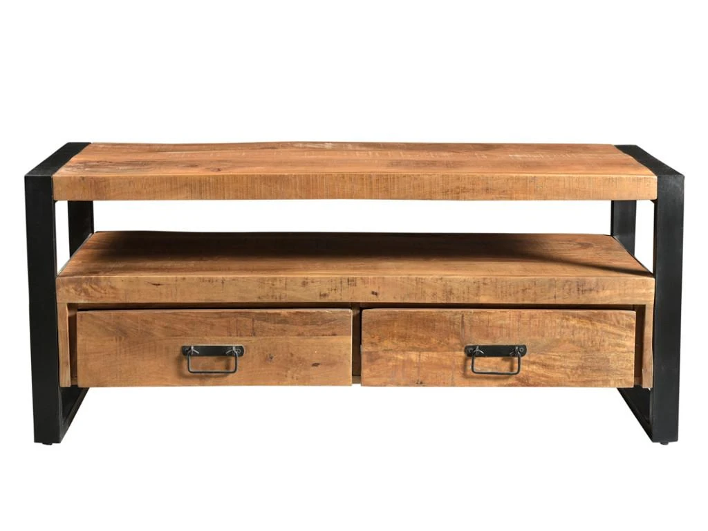 Meuble TV HARLEM - 2 Tiroirs & 1 Niche - Bois De Manguier & Métal – Image 3