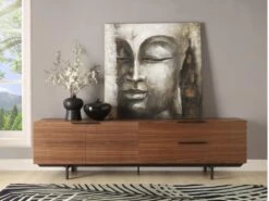 Meuble TV TAYRON 200cm - 2 Portes & 2 Tiroirs - MDF & Pieds Métal - Coloris Noyer