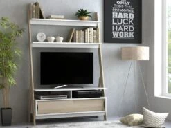 Meuble TV à étagères ESKALI - 2 Portes - Blanc & Chêne