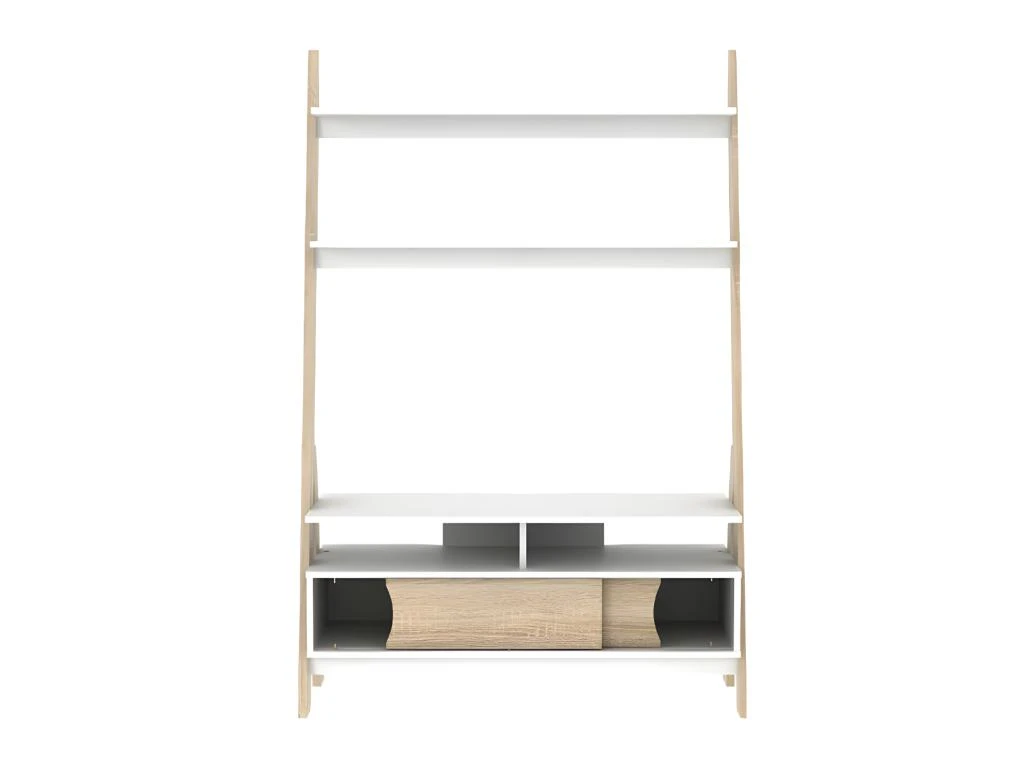 Meuble TV à étagères ESKALI - 2 Portes - Blanc & Chêne – Image 4