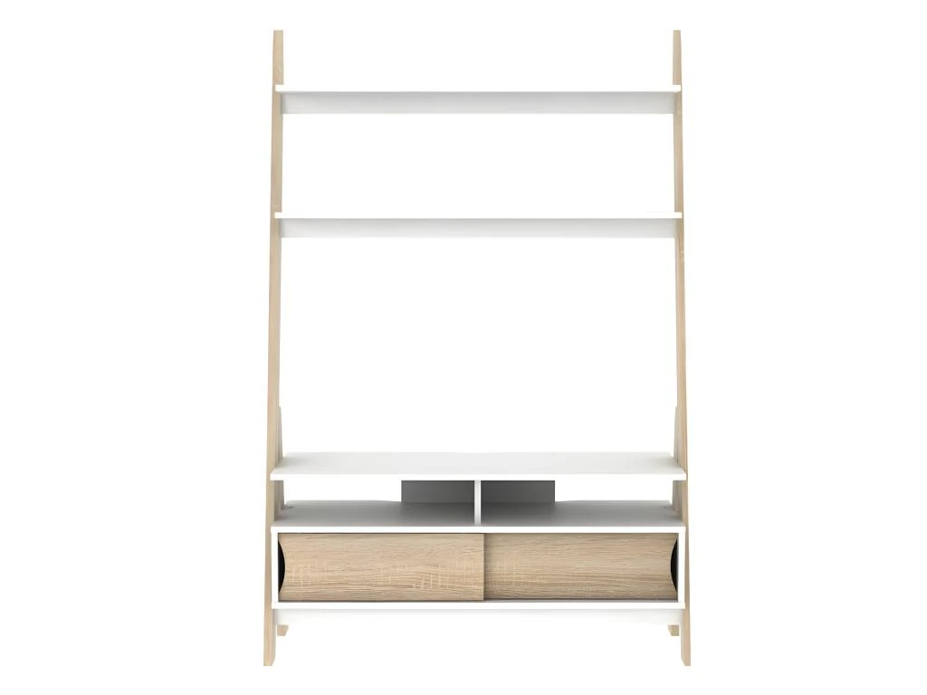 Meuble TV à étagères ESKALI - 2 Portes - Blanc & Chêne – Image 3