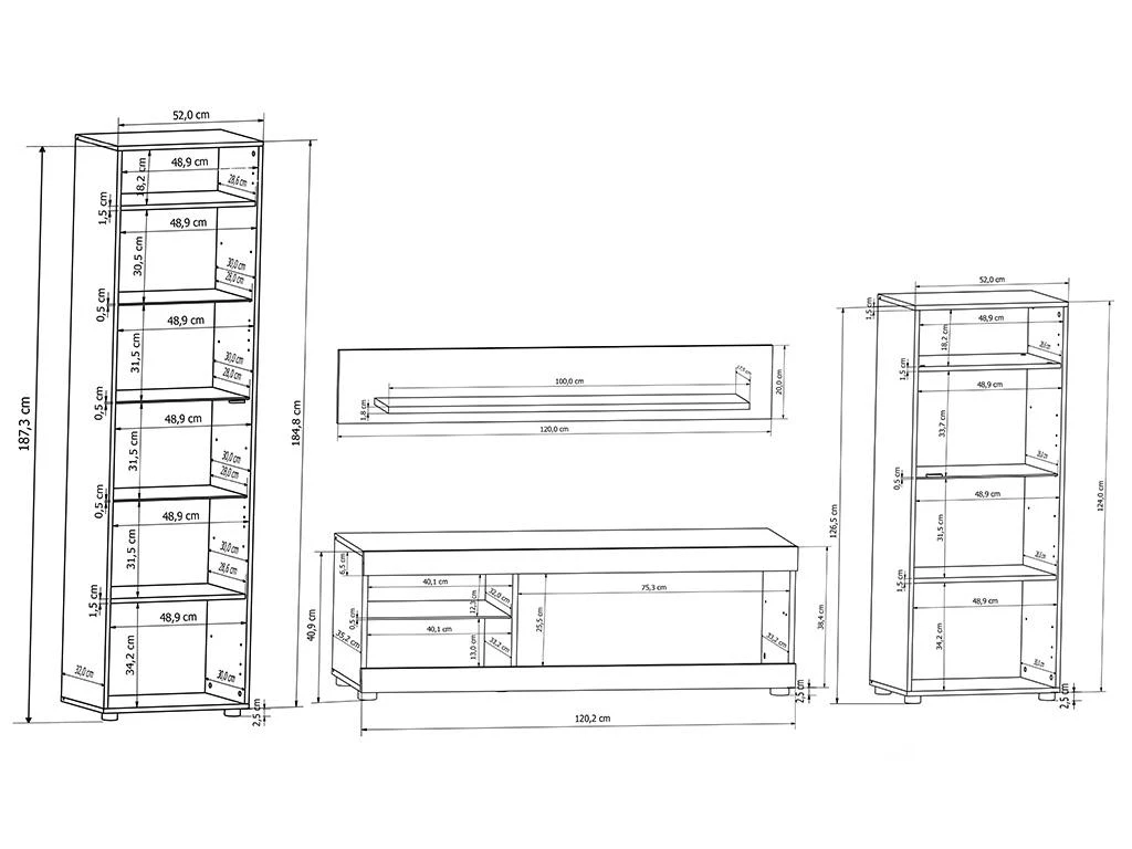 Mur TV COURTNEY Avec Rangements - LEDs - Blanc Avec Portes Aspect Béton – Image 8