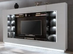 Mur TV BLAKE Avec Rangements - LEDs - MDF - Blanc