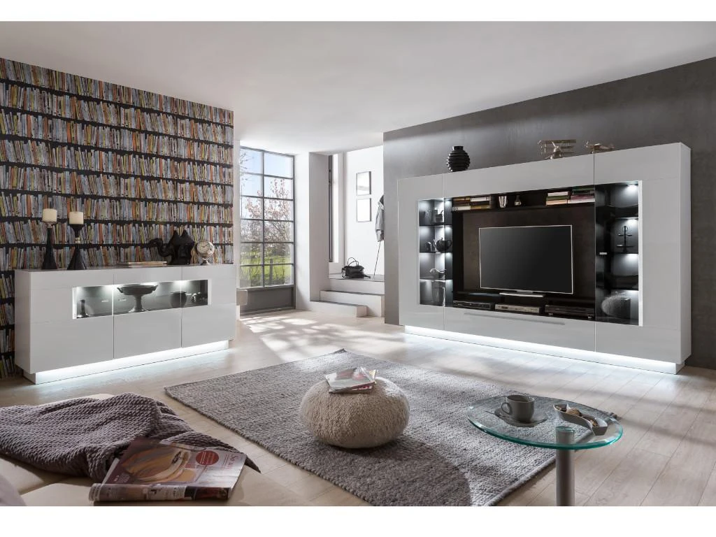 Mur TV BLAKE Avec Rangements - LEDs - MDF - Blanc – Image 4