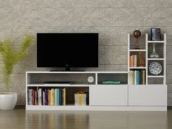 Mur TV Avec Rangements - Coloris : Blanc - FIDANA
