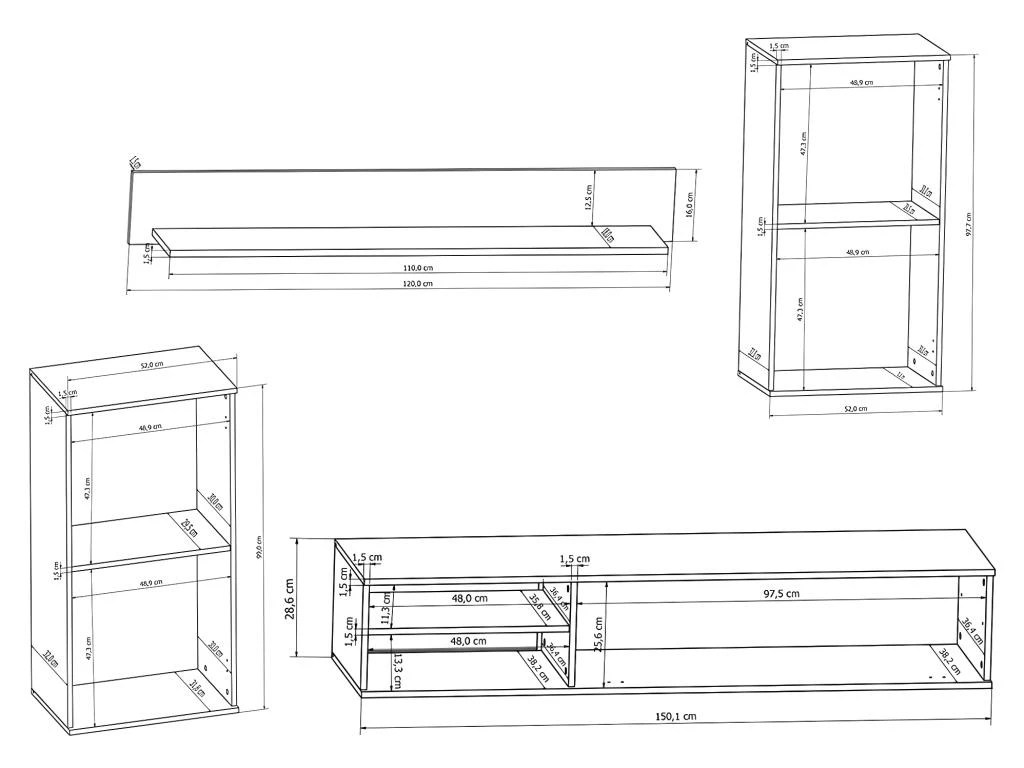 Mur TV DYLAN Avec Rangements - LEDs - Coloris : Blanc Et Béton – Image 3