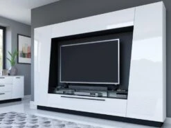 Mur TV CHACE Avec Rangements - LEDs - MDF Laqué Blanc