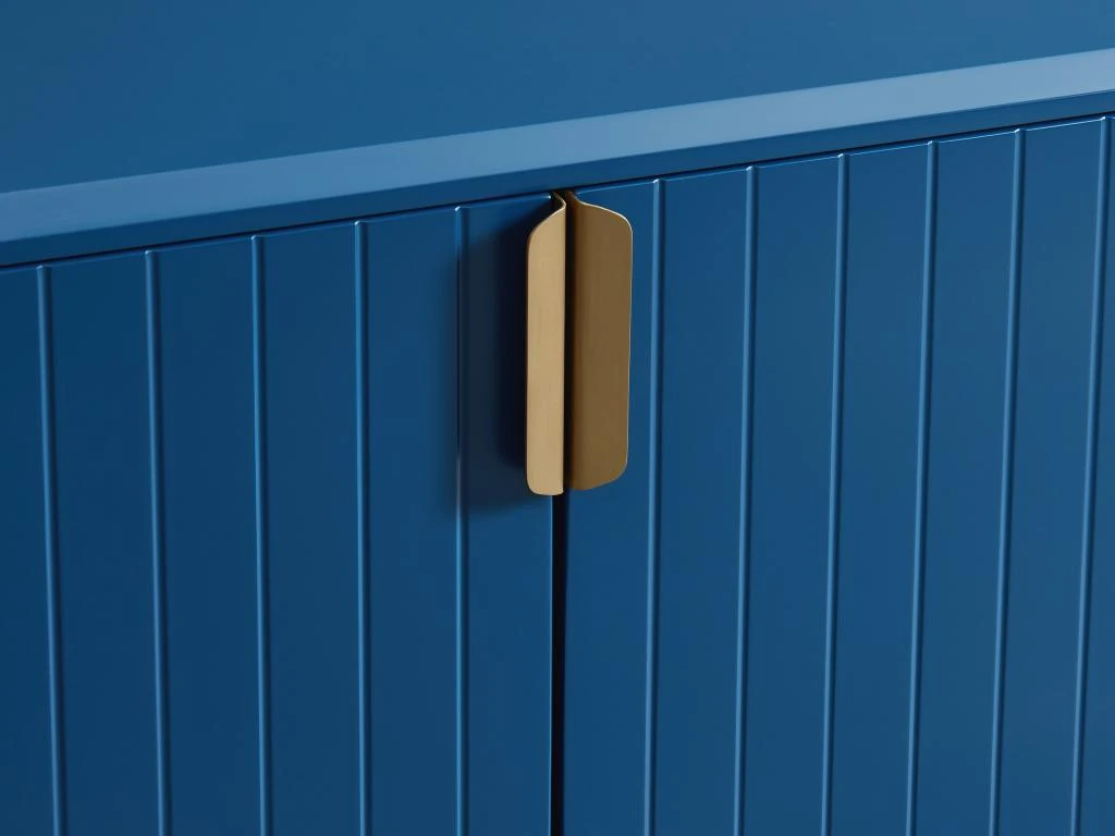 Meuble TV - 2 Portes Et 2 Tiroirs - MDF Et Métal - Bleu Et Doré - LIKANA – Image 7