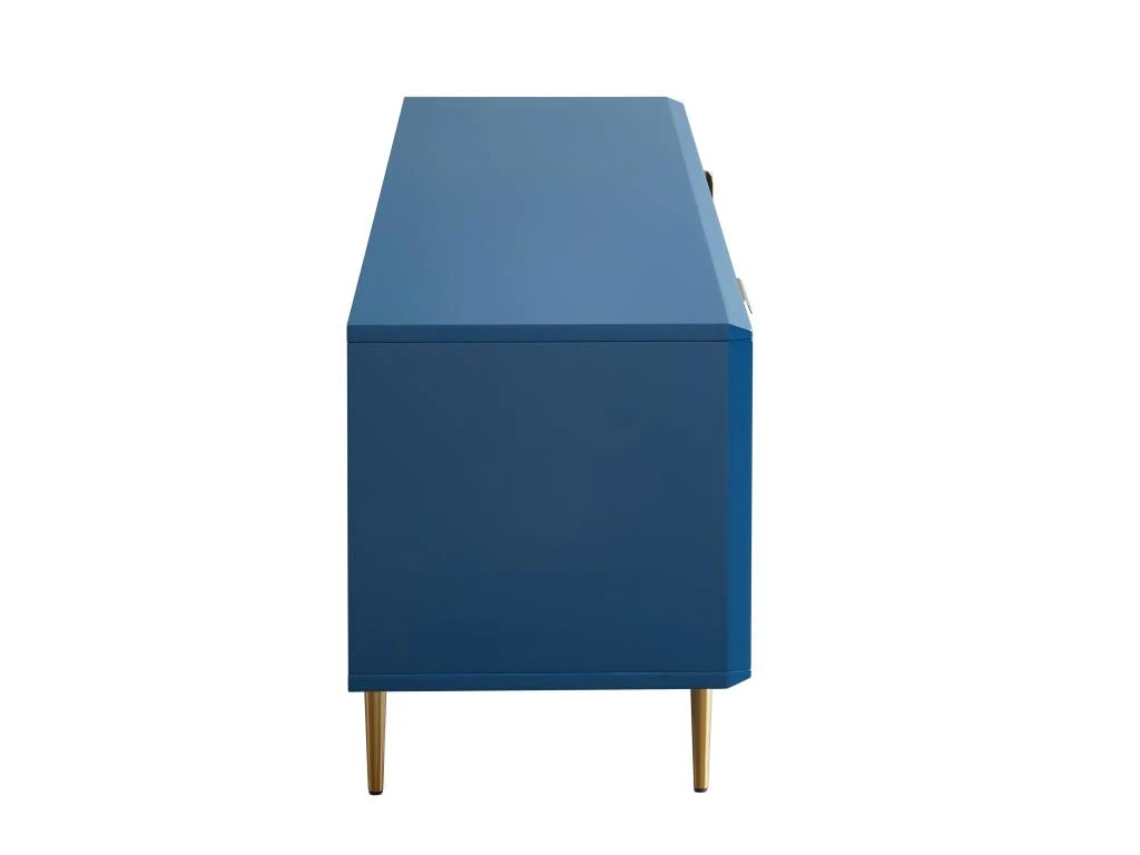 Meuble TV - 2 Portes Et 2 Tiroirs - MDF Et Métal - Bleu Et Doré - LIKANA – Image 5