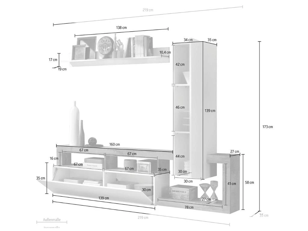 Mur TV Avec 2 Portes - Blanc Laqué Et Béton - SEFRO – Image 5