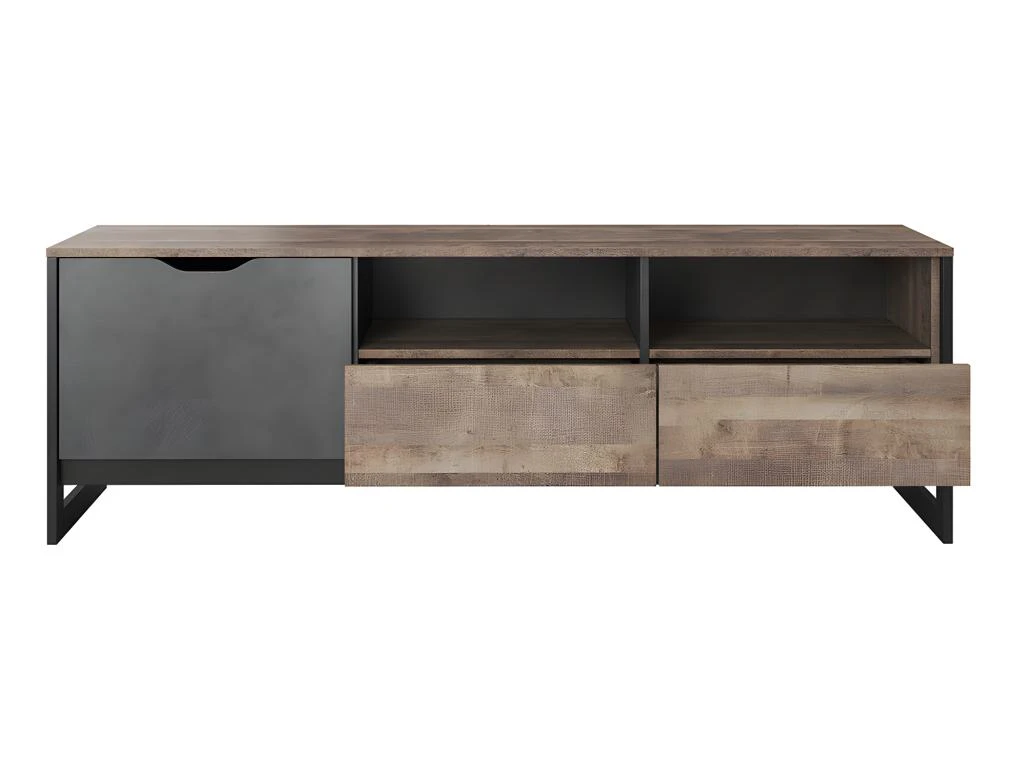 Meuble TV LAONILE - 1 Porte, 2 Tiroir Et 2 Niches - Noyer Et Anthracite – Image 5