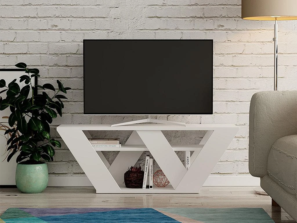 Meuble TV - 1 étagère - Blanc - ZANELO