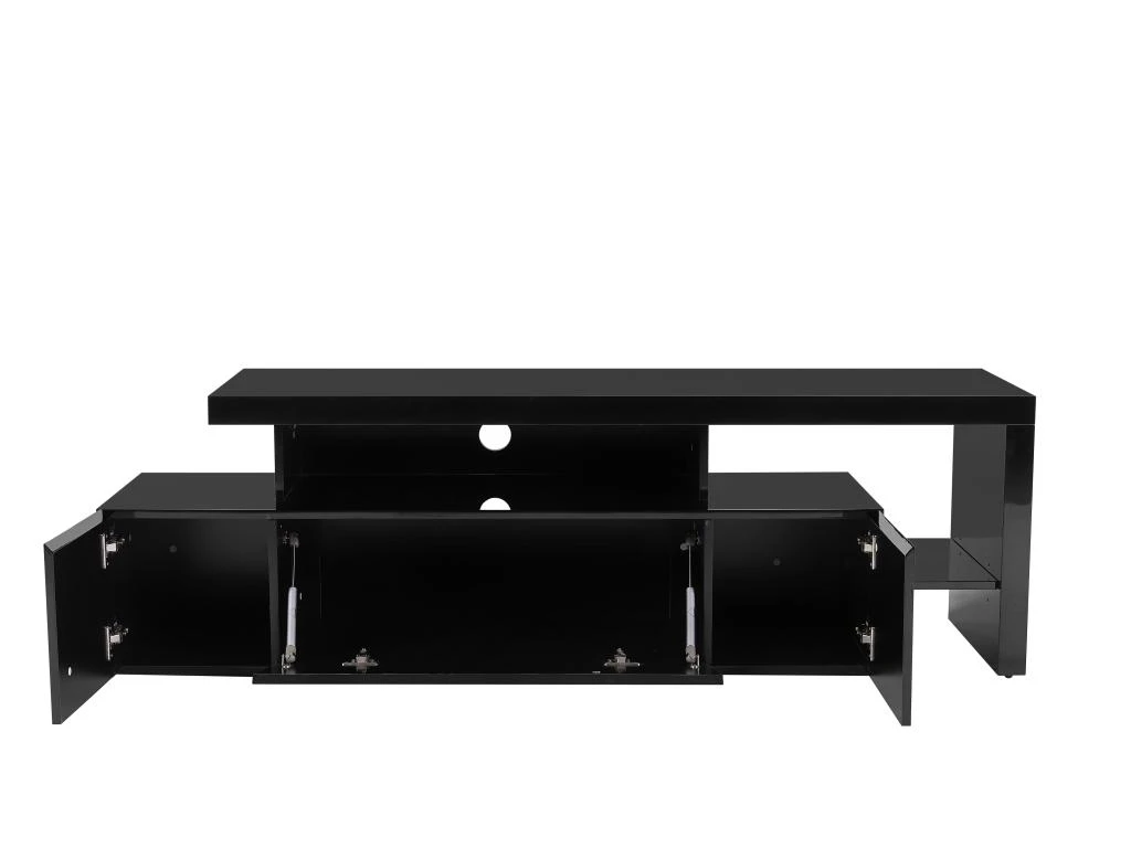 Meuble TV Avec 3 Portes Et 2 Niches - Avec Leds - MDF Laqué - Noir - BANON – Image 8