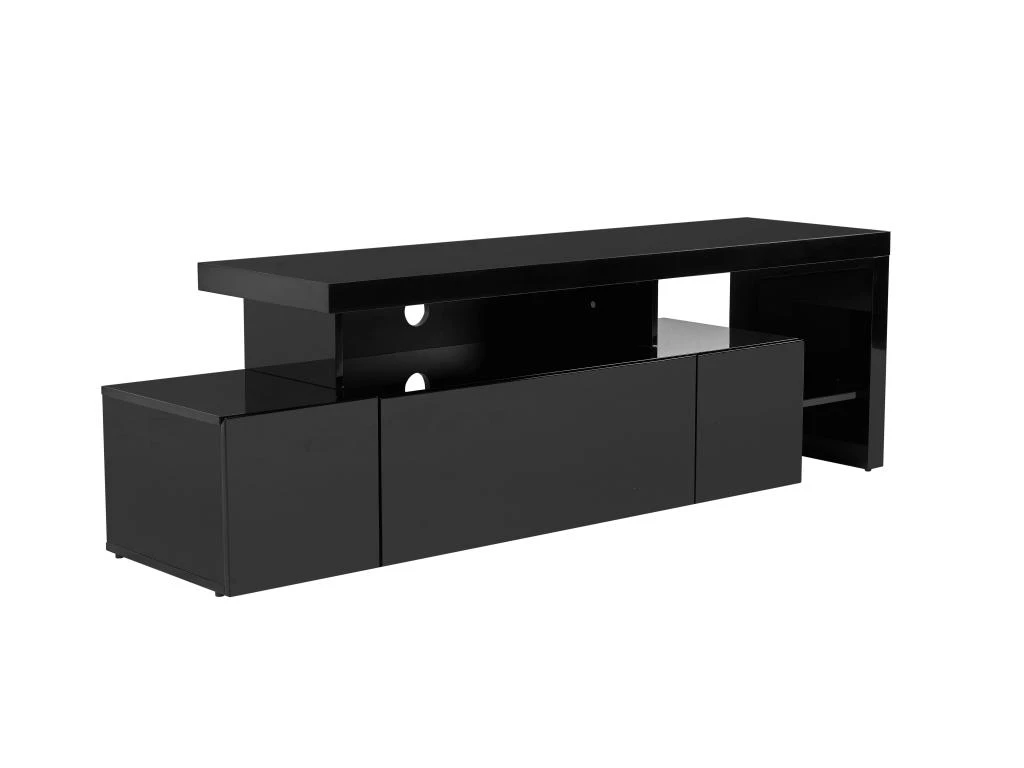 Meuble TV Avec 3 Portes Et 2 Niches - Avec Leds - MDF Laqué - Noir - BANON – Image 7
