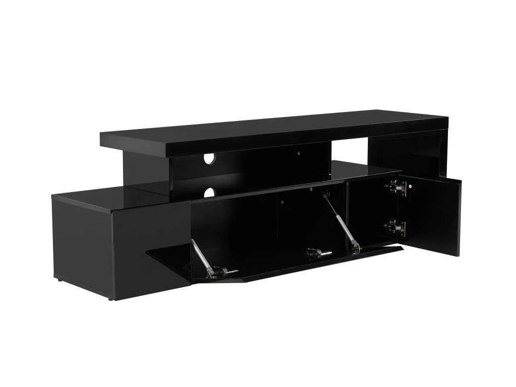 Meuble TV Avec 3 Portes Et 2 Niches - Avec Leds - MDF Laqué - Noir - BANON – Image 9
