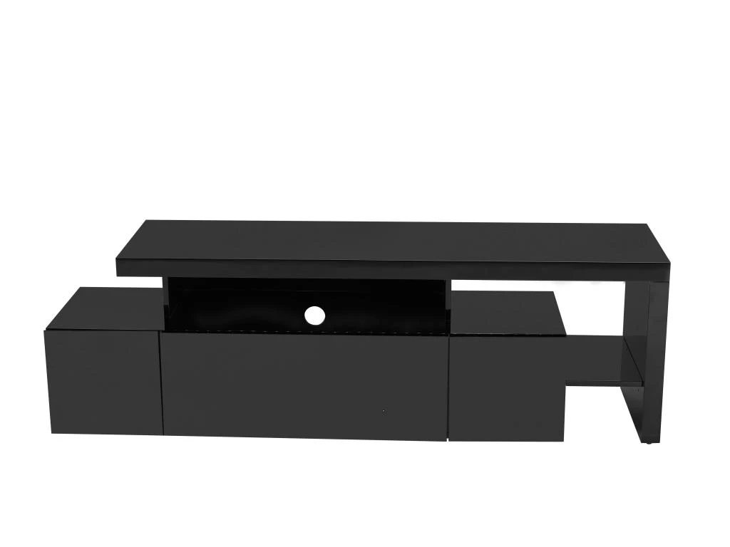 Meuble TV Avec 3 Portes Et 2 Niches - Avec Leds - MDF Laqué - Noir - BANON – Image 6