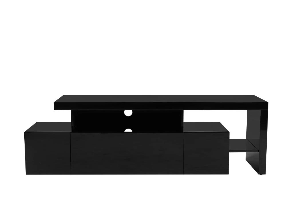 Meuble TV Avec 3 Portes Et 2 Niches - Avec Leds - MDF Laqué - Noir - BANON – Image 3