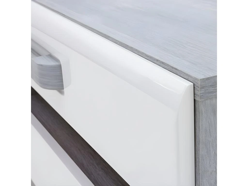 Meuble TV Blanc Et Décor Bois Gris 1 Placard Et 2 Tiroirs - ALEXIANE – Image 5