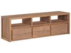 Meuble Télé Buffet Tv Télévision Design Pratique Bois Massif De Teck Et Finition Naturelle 120 Cm 2502183