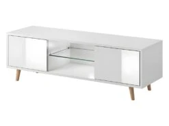 Meuble TV Design EDEN 140 Cm, 2 Portes Et 2 Niches, Coloris Blanc. Type Scandinave.
