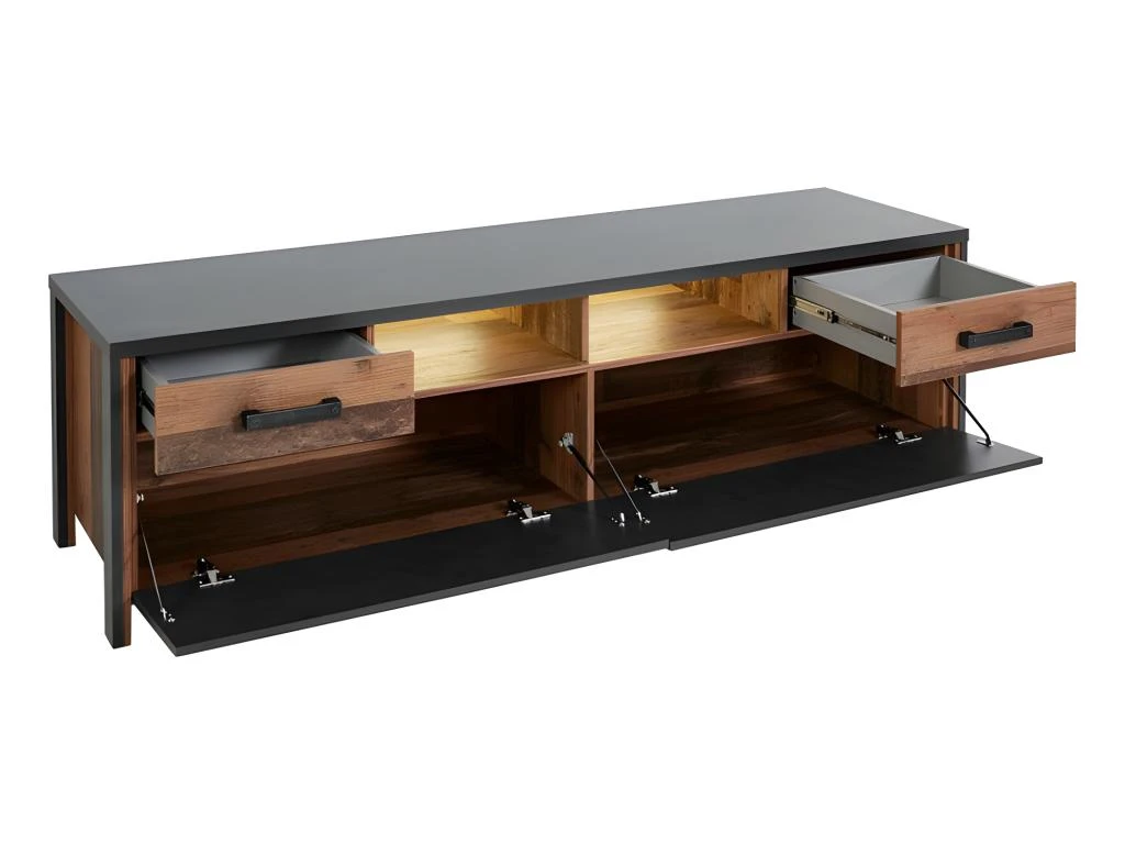 Meuble TV 190cm Collection WINDSOR. Coloris Gris Anthracite Et Chêne Foncé. – Image 2