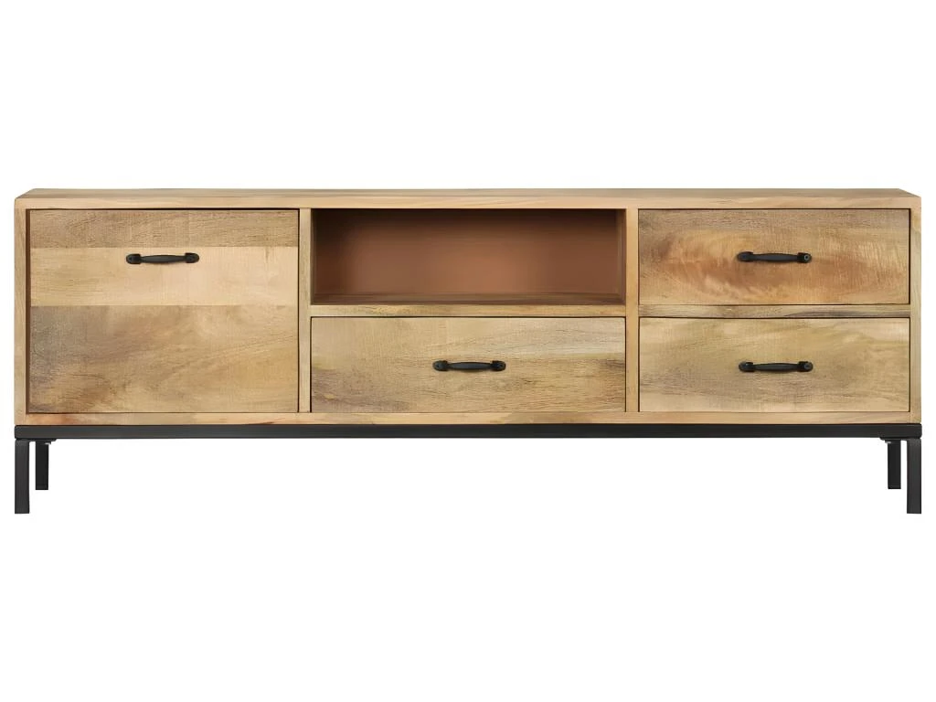 Meuble Télé Buffet Tv Télévision Design Pratique 130 Cm Bois Massif De Manguier 2502052 – Image 4