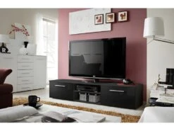 Meuble TV Design Collection BONOO 180 Cm. Coloris Noir Finition Glossy