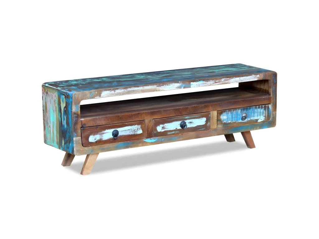 Meuble Télé Buffet Tv Télévision Design Pratique Avec 3 Tiroirs Bois De Récupération Massif 2502100 – Image 2