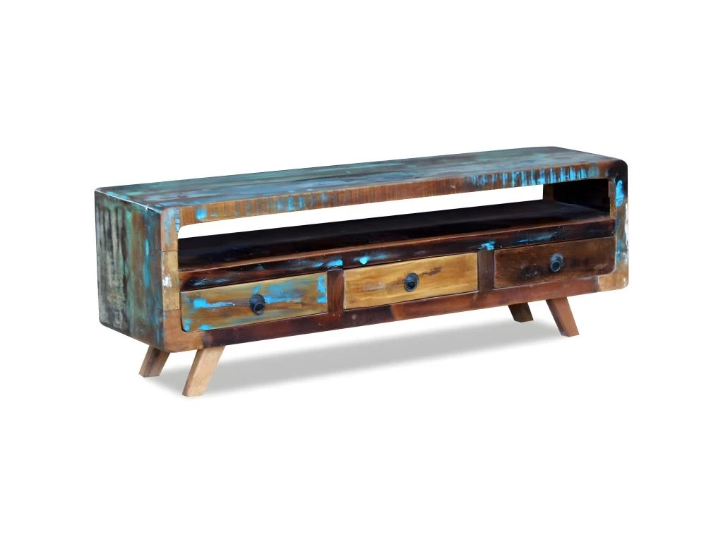 Meuble Télé Buffet Tv Télévision Design Pratique Avec 3 Tiroirs Bois De Récupération Massif 2502100 – Image 3